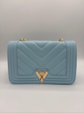 Valentino Orlandi Powder Blue Quilted Shoulder Bag with Gold Hardware
